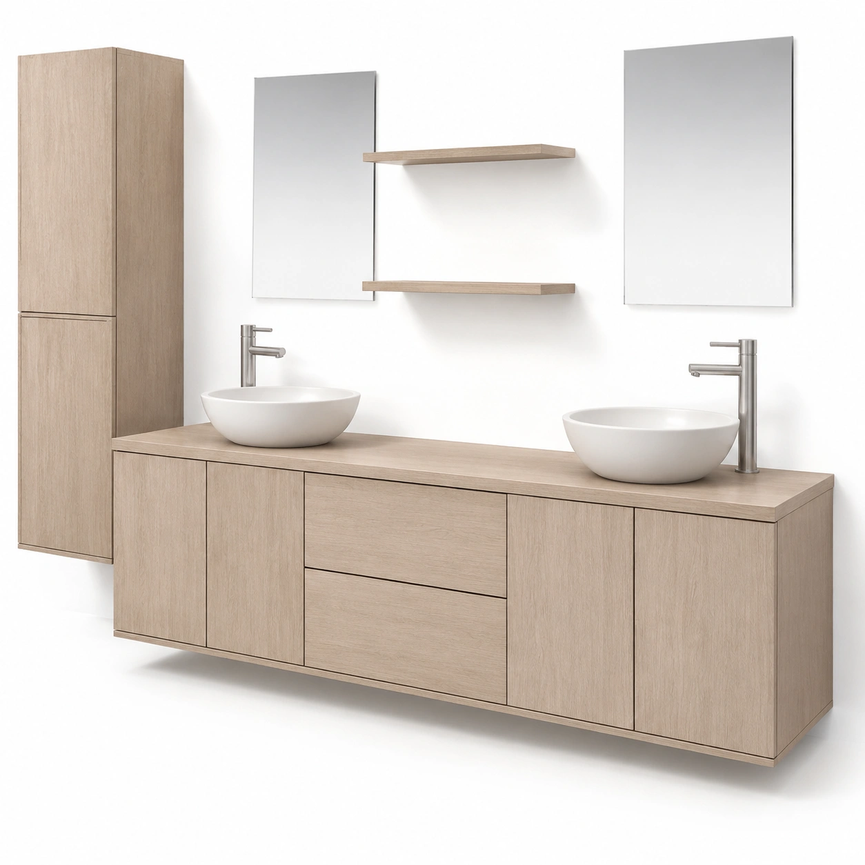 Mueble de bano doble lavabo acabado madera-vellanocasa