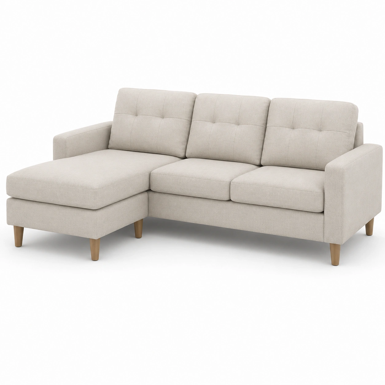 Sofa de tres plazas con chaise longue beige marfil-vellanocasa
