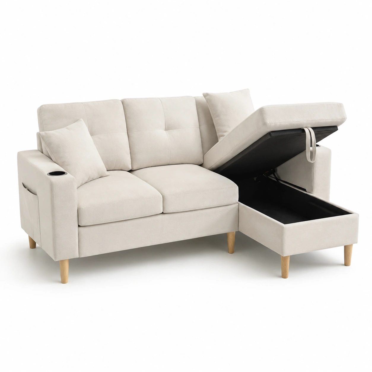 Sofa de dos plazas con almacenaje beige marfil-vellanocasa