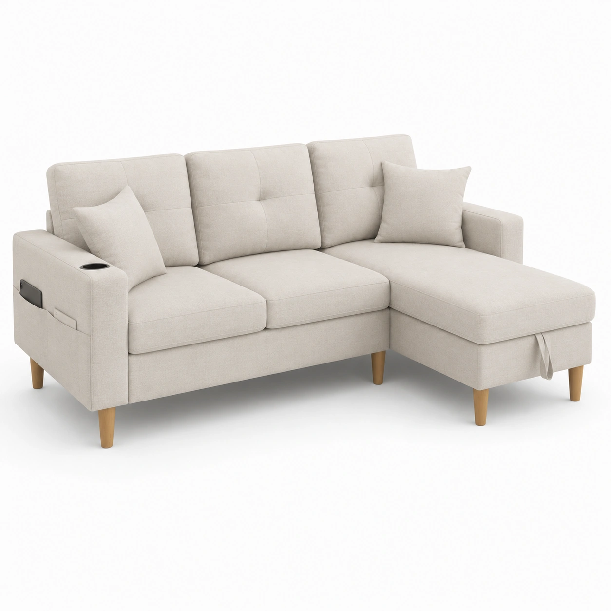 Sofa chaise longue con almacenaje beige marfil-vellanocasa