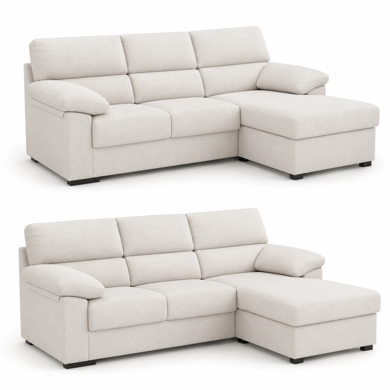 Sofa esquinero con chaise longue derecha beige marfil-vellanocasa