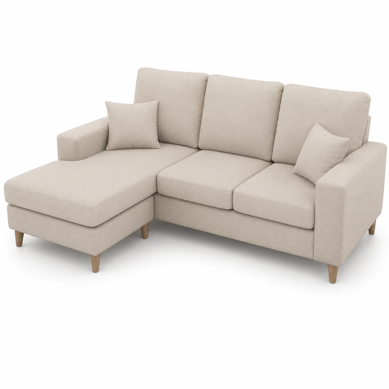 Sofa de tres plazas con chaise longue izquierda beige marfil-vellanocasa
