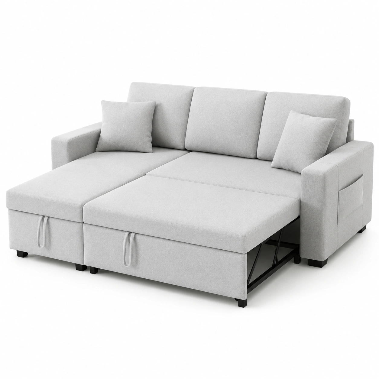 Sofa cama con almacenaje y chaise longue gris claro-vellanocasa