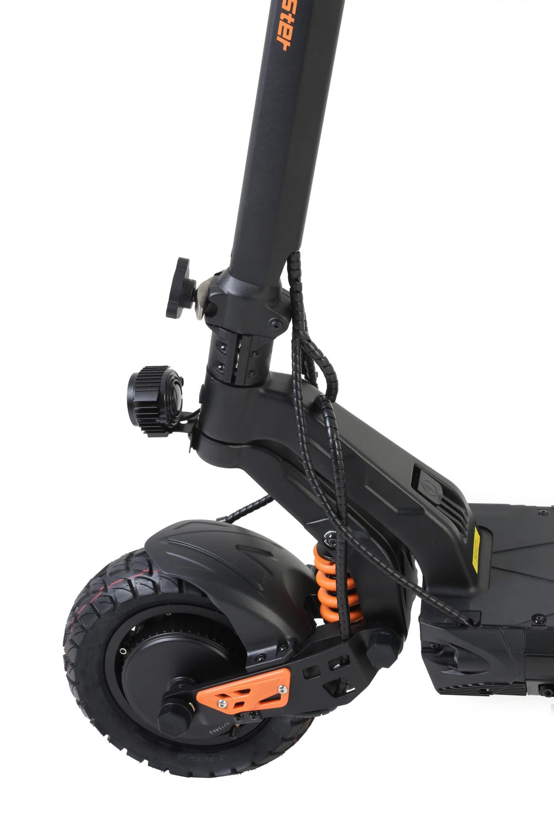 KuKirin G2 Master Electric Scooter，KuKirin G2 Master front wheel with 10-inch tubeless tire, hydraulic disc brake and shock absorber for off-road riding，
 
