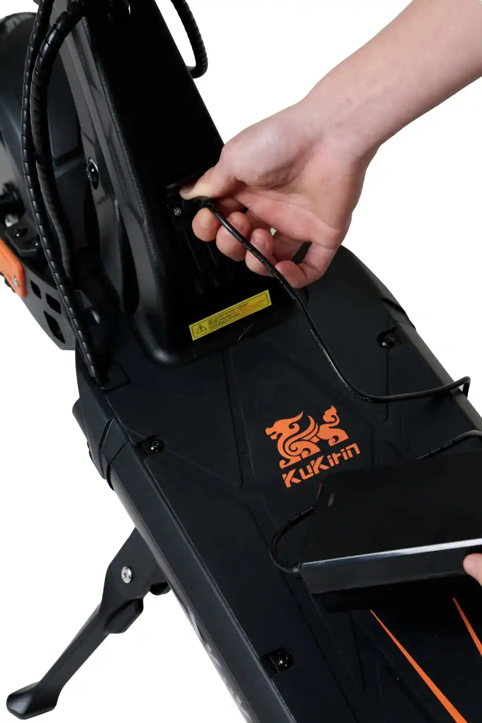 KuKirin G2 Master Electric Scooter，KuKirin G2 Master electric scooter being charged, 52V battery charging port, long range e-scooter