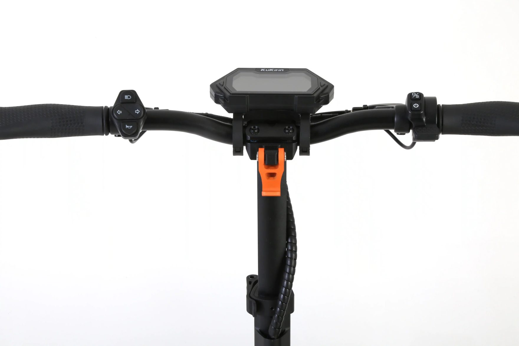 KuKirin G2 Master Electric Scooter，KuKirin G2 Master handlebar with LED display, throttle and brake controls, ergonomic design for adult riders