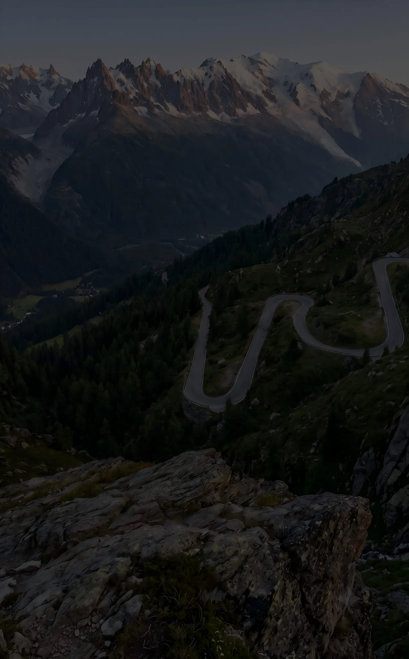 European alps winding mountain road travel background,electric scooter adventure banner,Kukirin G2 electric scooter,