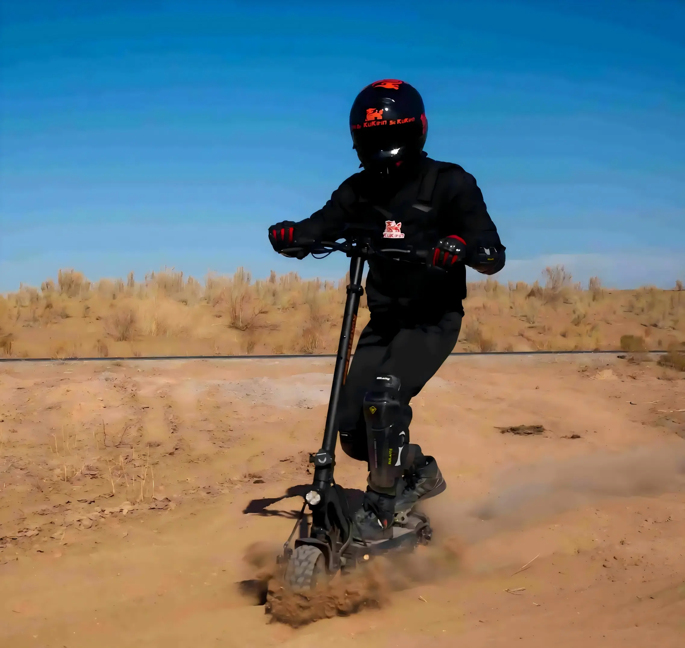 KuKirin G2 Master Electric Scooter，heavy duty offroad electric scooters，drifting on desert dirt terrain collage，52V 22Ah battery, 60km/h max speed, 70km max range,