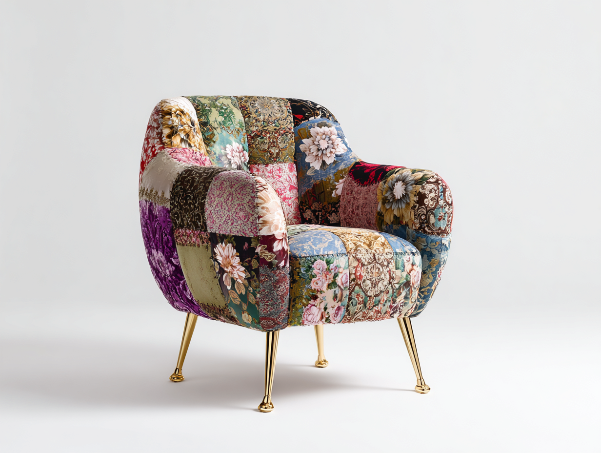 Poltrona - tessuto-metallo - 84x80x79 cm - multicolore-oro - vintage-Silaidecor