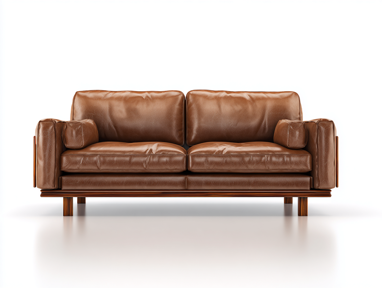 Divano lineare-Pelle sintetica-Legno-192x91x82 cm-Marrone cognac-Stile moderno-Silaidecor