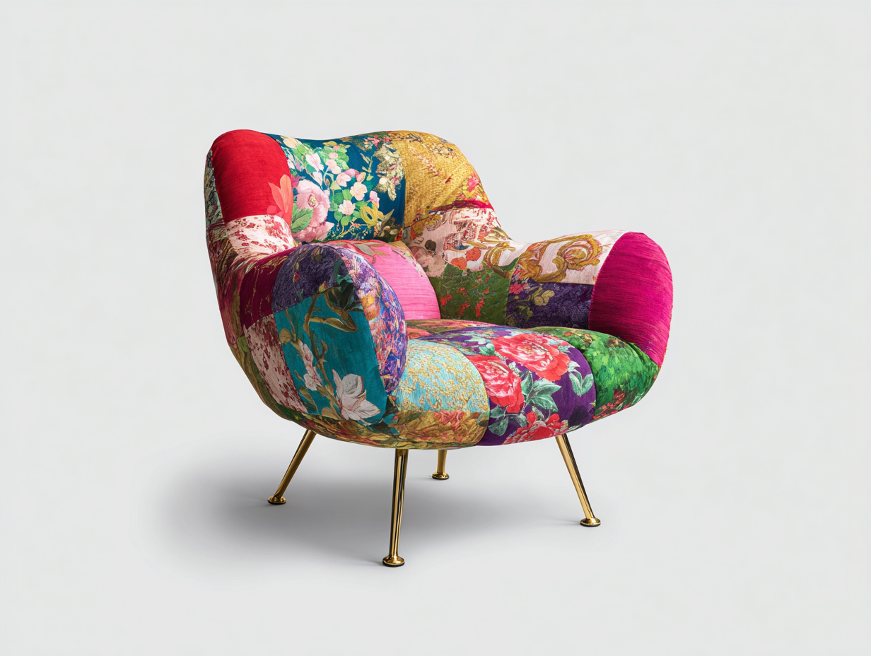 Poltrona - tessuto-metallo - 86x82x78 cm - multicolore-oro - artistico-Silaidecor