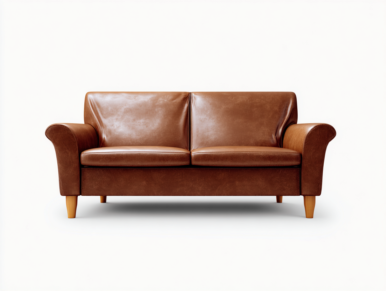 Divano lineare-Pelle sintetica-Legno-184x88x82 cm-Marrone cognac-Stile vintage-Silaidecor