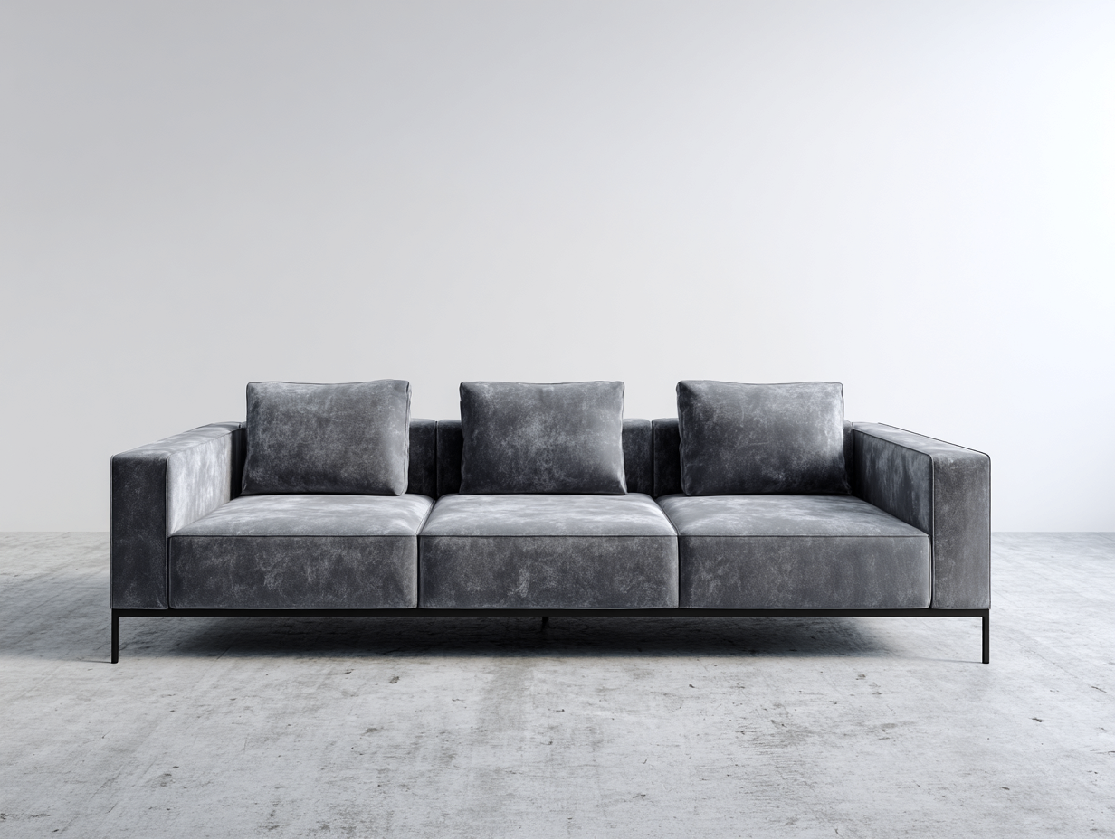 Divano lineare-Velluto sintetico-Metallo-272x96x82 cm-Grigio scuro-Stile industriale-Silaidecor