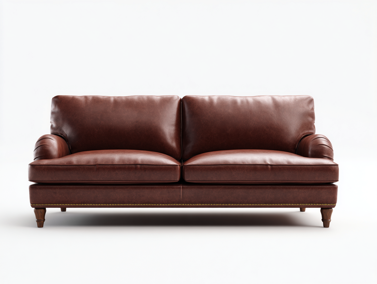 Divano lineare-Pelle-Legno-196x93x82 cm-Marrone scuro-Stile classico-Silaidecor