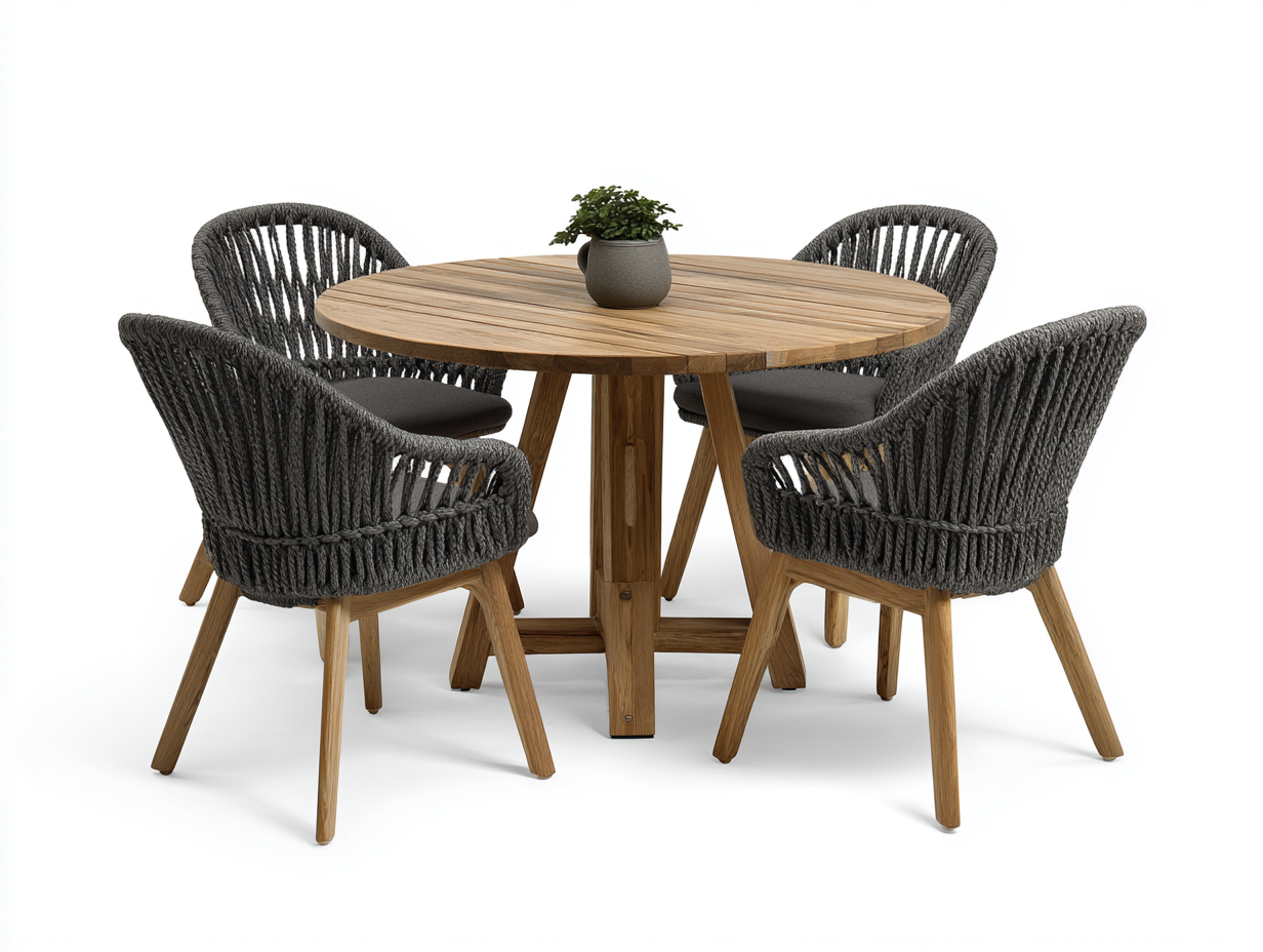 Set da pranzo da esterno - legno-corda-tessuto - 120x120x75 cm - grigio-legno naturale - moderno-Silaidecor