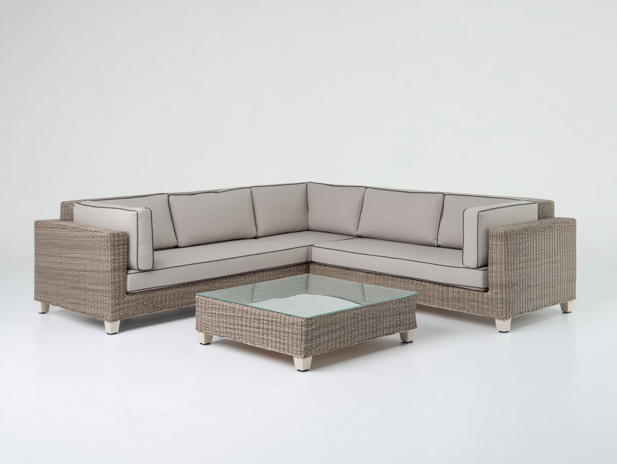 Divani da esterno - Rattan - Vetro - 260x260x72 cm - Beige-Grigio - Stile contemporaneo-Domolohaus