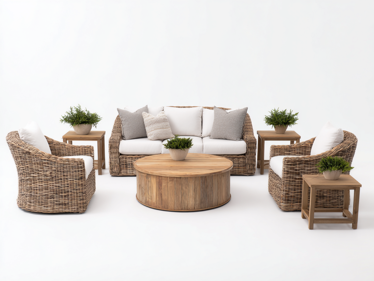 Divani da esterno - Rattan - Legno - 210x83x78 cm - Beige-Bianco - Stile naturale-Domolohaus