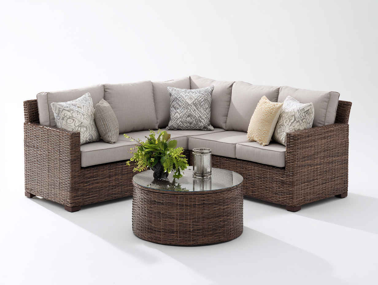 Divani da esterno - Rattan - Vetro - 240x240x75 cm - Marrone-Beige - Stile contemporaneo-Domolohaus