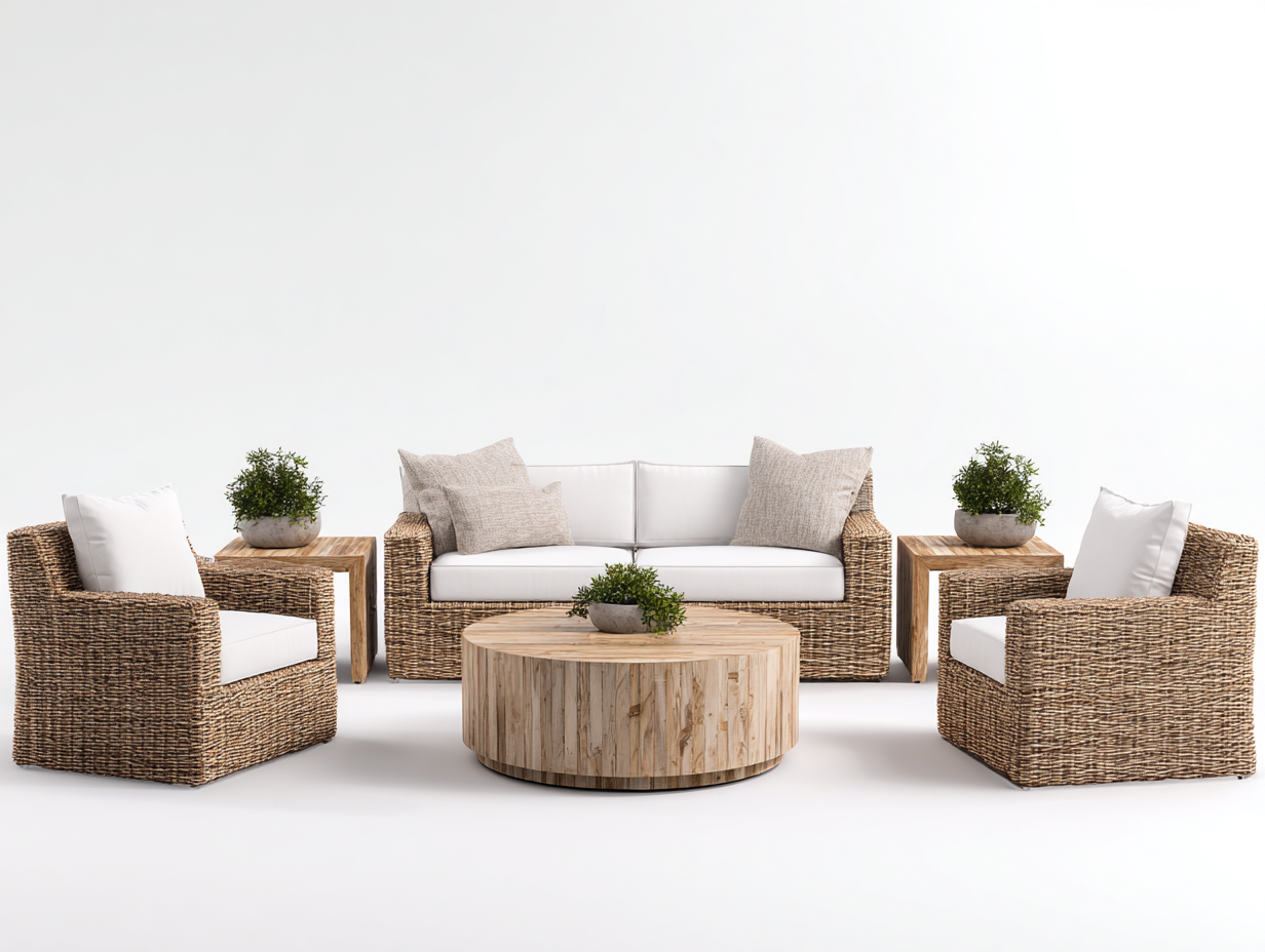 Divani da esterno - Rattan - Legno - 165x76x72 cm - Beige-Bianco - Stile naturale-Domolohaus