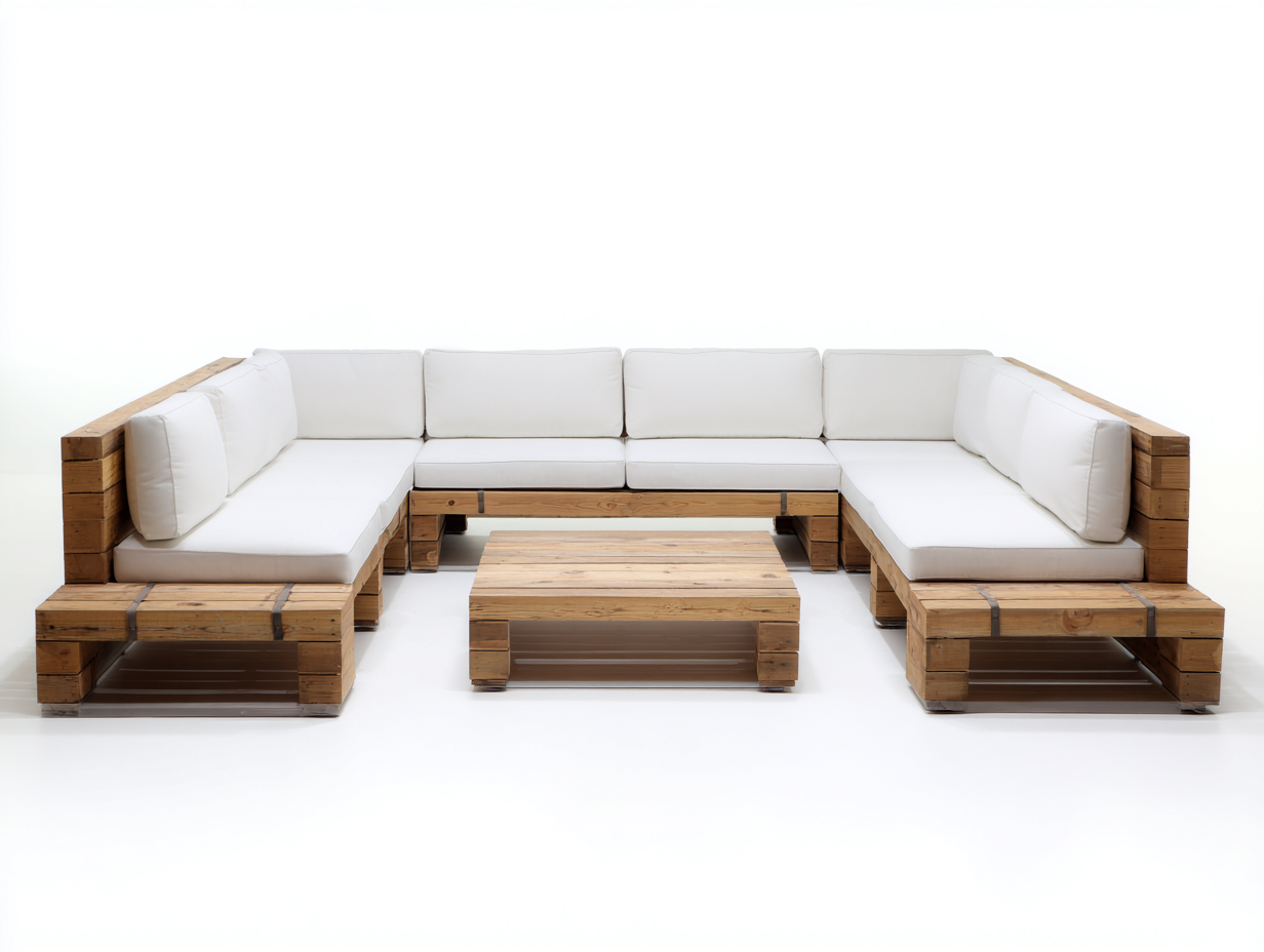 Divani da esterno - Legno - 320x240x70 cm - Naturale-Bianco - Stile contemporaneo-Domolohaus