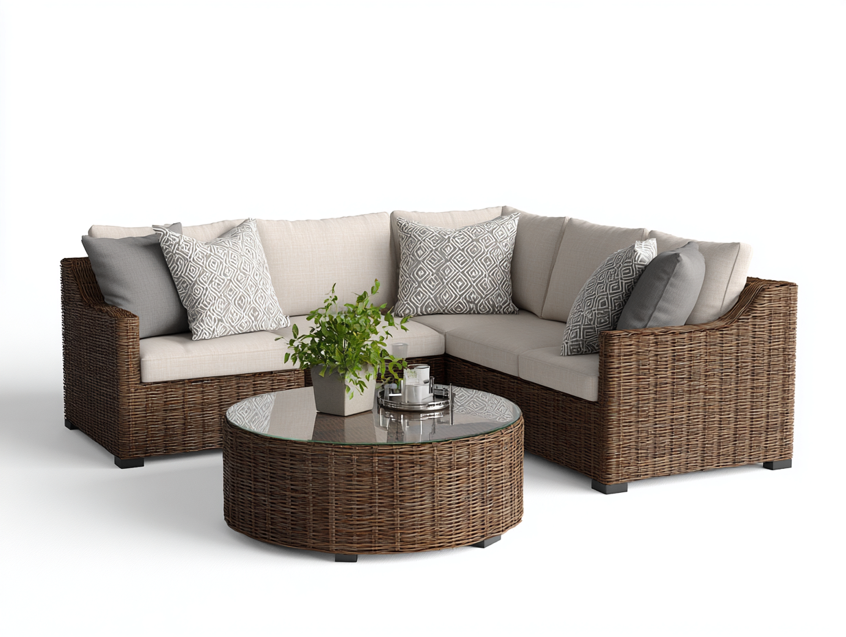 Divani da esterno - Rattan - Vetro - 238x238x75 cm - Marrone-Beige - Stile moderno-Domolohaus