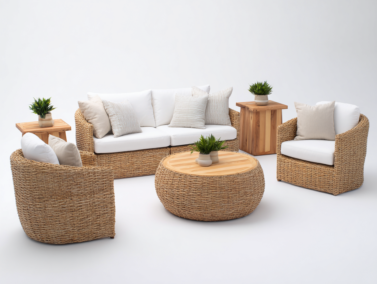 Divani da esterno - Rattan - Legno - 170x82x76 cm - Beige-Bianco - Stile naturale-Domolohaus