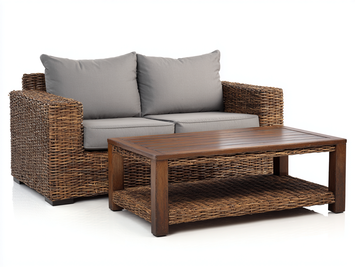 Divani da esterno - Rattan - Legno - 158x82x78 cm - Marrone-Grigio - Stile naturale-Domolohaus