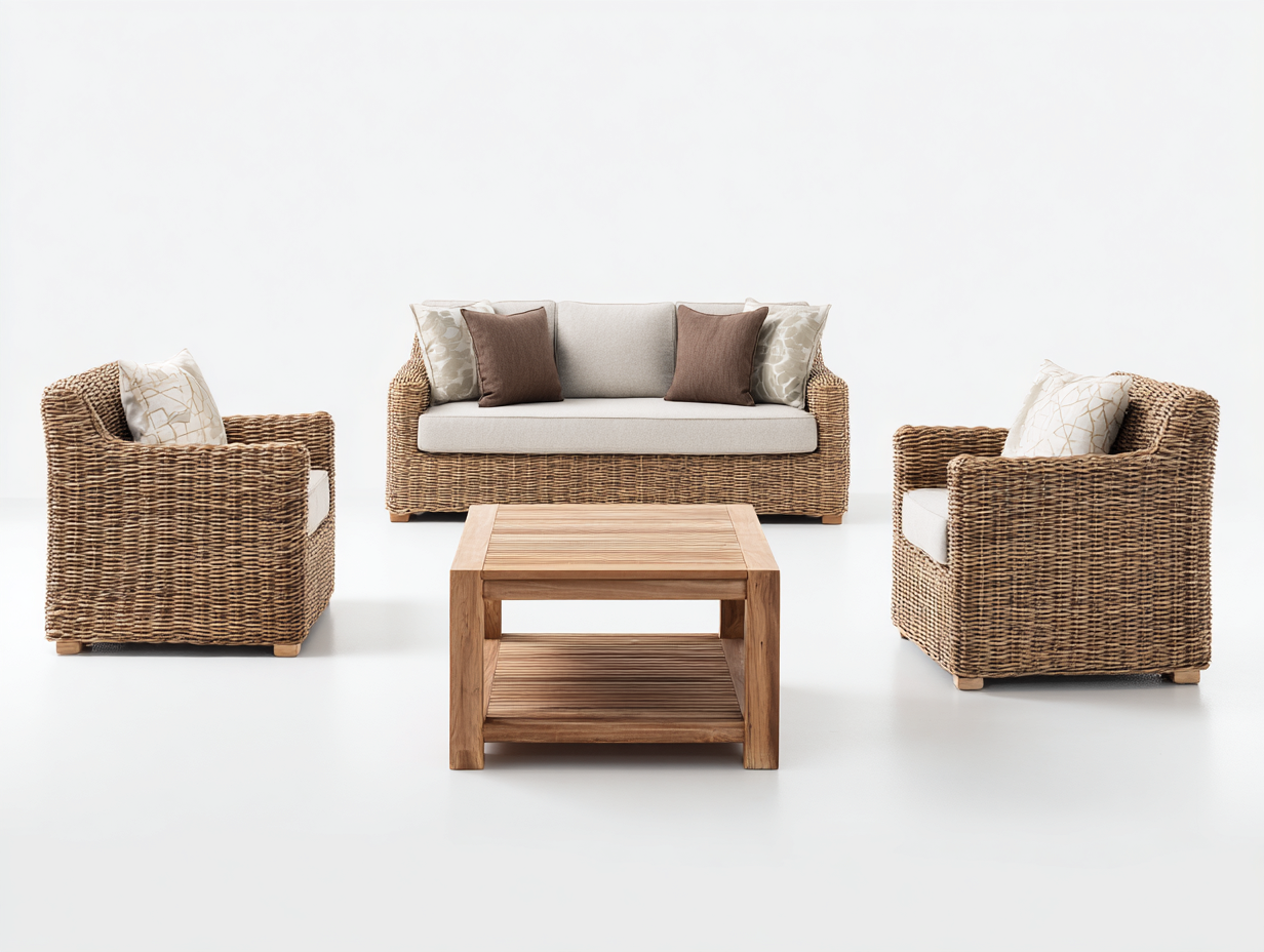 Divani da esterno - Rattan - Legno - 165x76x78 cm - Naturale-Bianco - Stile naturale-Domolohaus