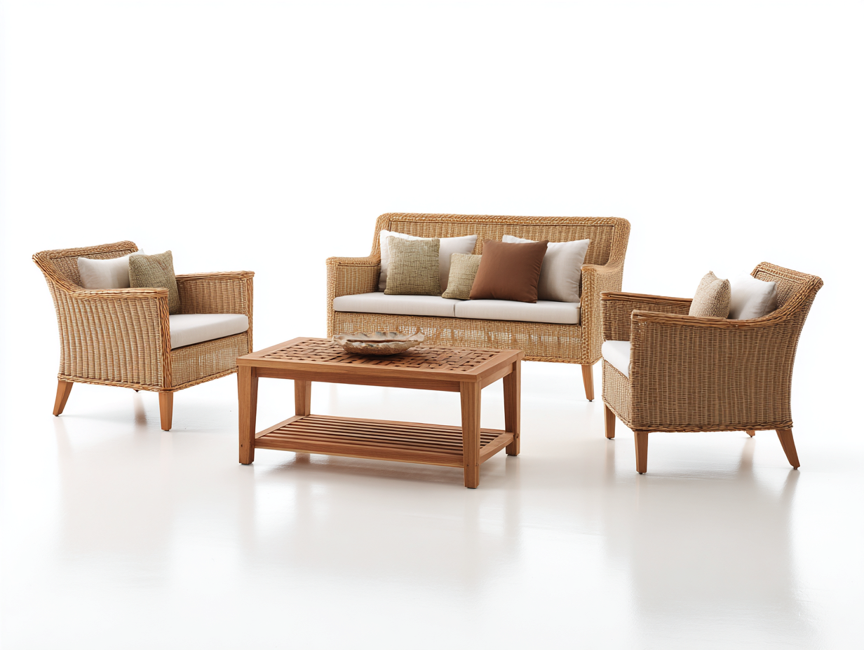 Divani da esterno - Rattan - Legno - 145x72x82 cm - Naturale-Bianco - Stile boho-Domolohaus