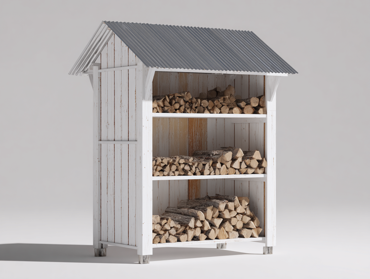 Portalegna - legno - 145x60x190 cm - bianco-grigio - rustico-Domolohaus