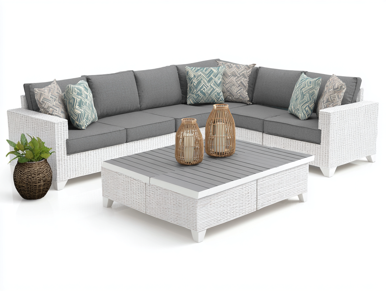 Divani da esterno - Rattan - Legno - 285x220x72 cm - Bianco-Grigio - Stile contemporaneo-Domolohaus