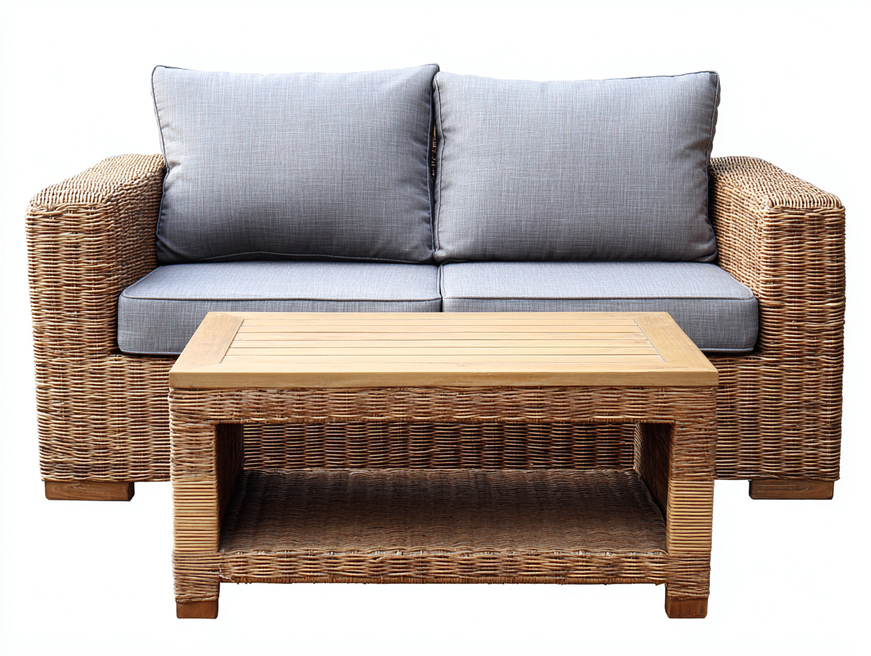 Divani da esterno - Rattan - Legno - 156x80x77 cm - Naturale-Grigio - Stile naturale-Domolohaus