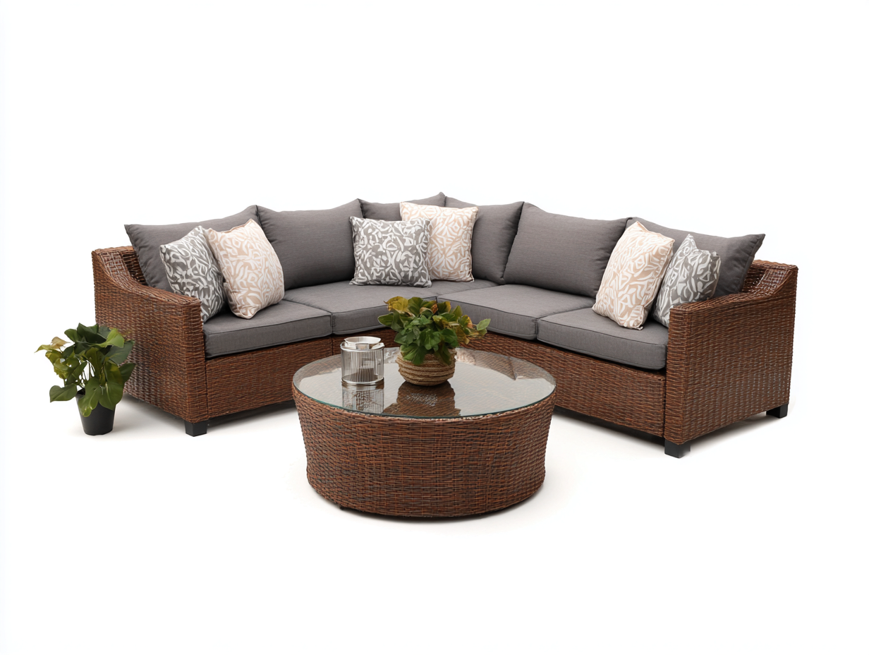 Divani da esterno - Rattan - Vetro - 245x245x74 cm - Marrone-Grigio - Stile moderno-Domolohaus