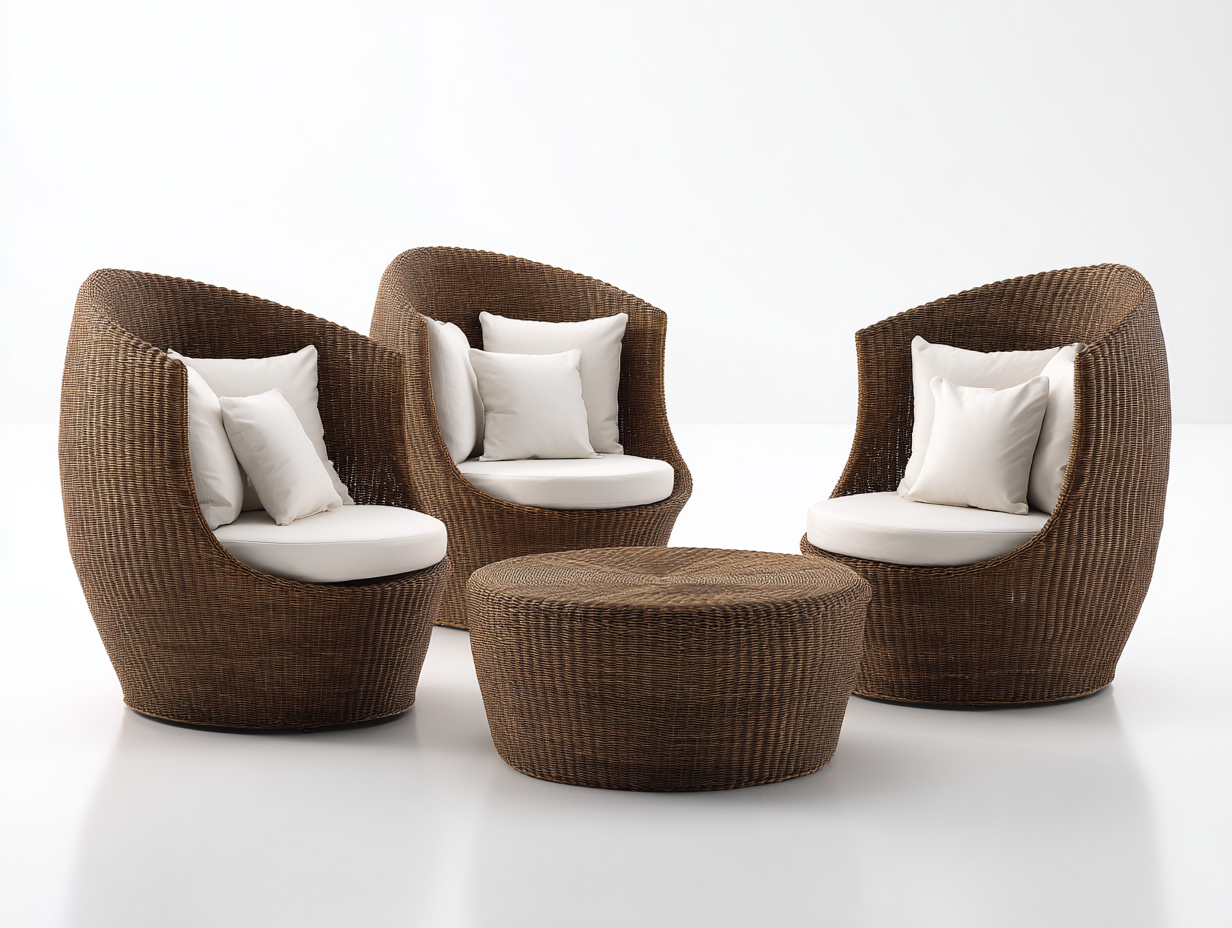 Divani da esterno - Rattan - 92x92x112 cm - Marrone-Bianco - Stile organico-Domolohaus