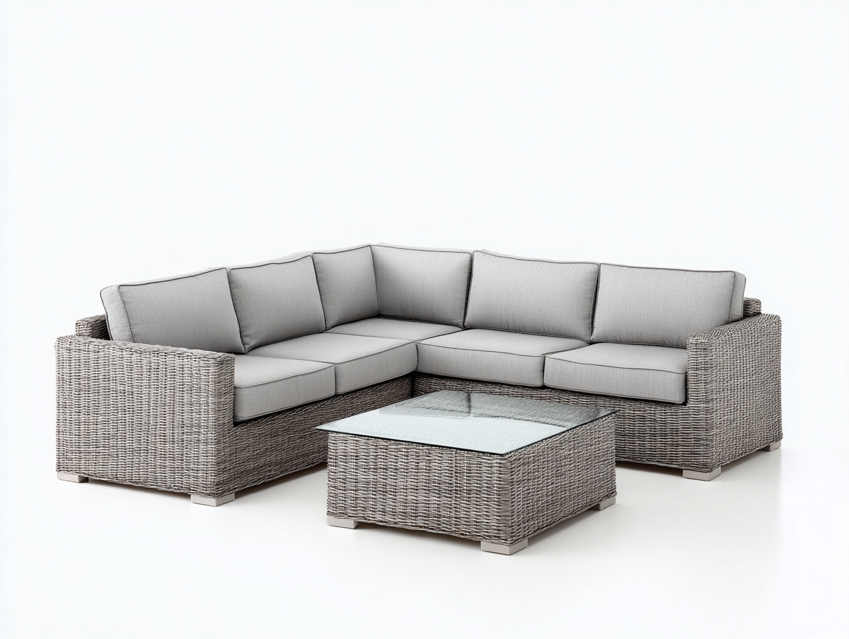 Divani da esterno - Rattan - Vetro - 244x244x72 cm - Grigio-Trasparente - Stile contemporaneo-Domolohaus