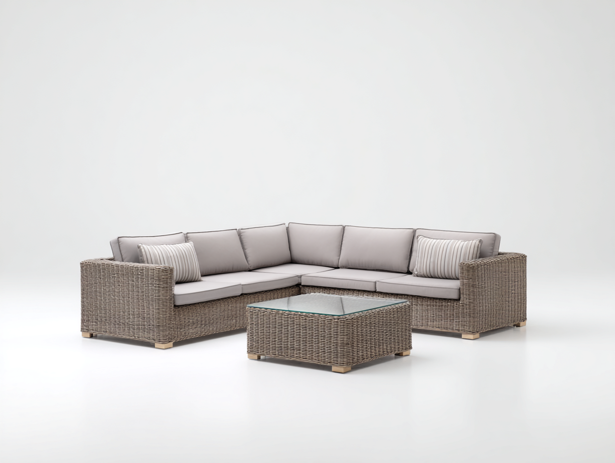 Divani da esterno - Rattan - Vetro - 245x245x72 cm - Beige-Grigio - Stile contemporaneo-Domolohaus