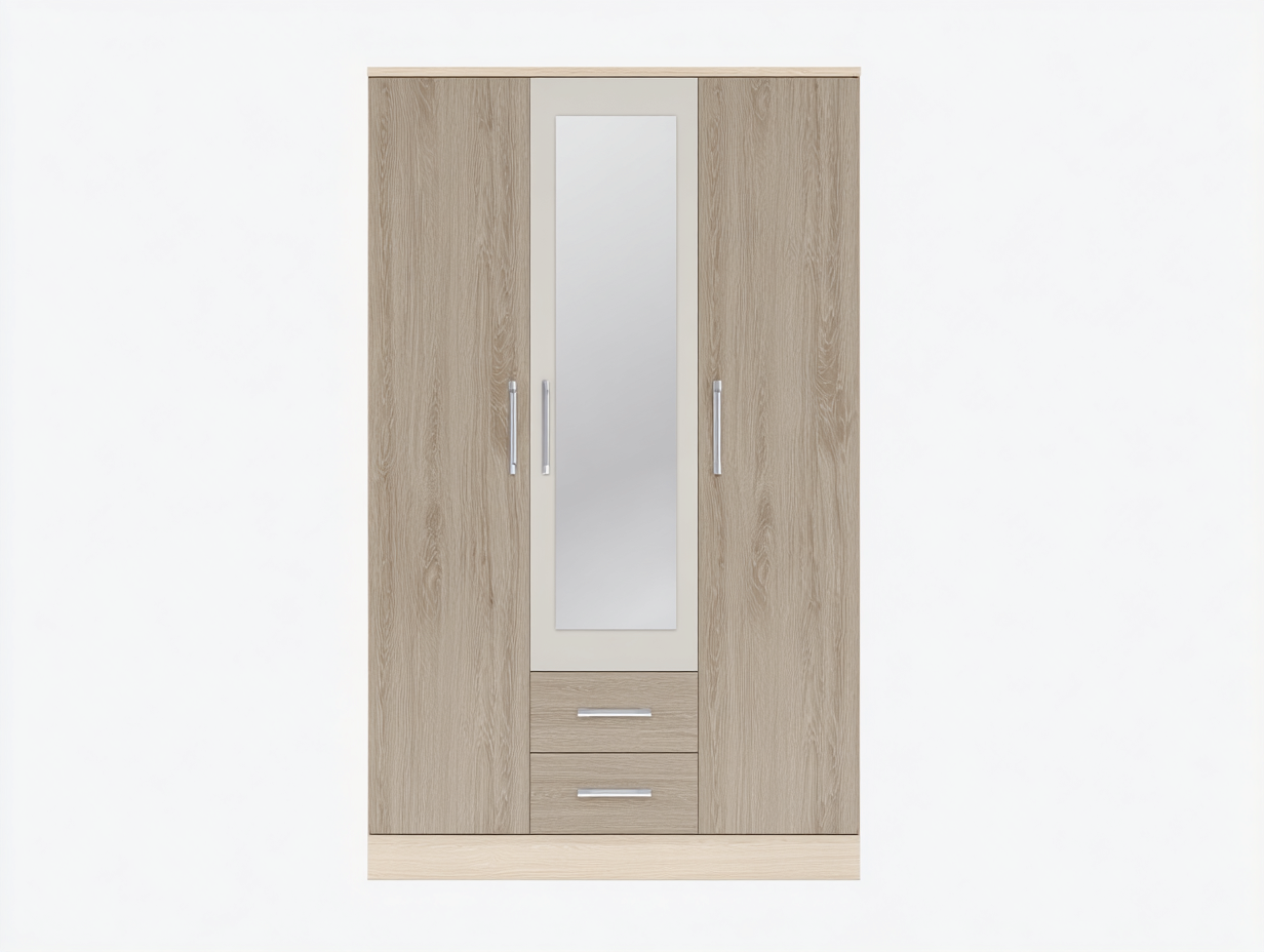 Armadio - legno ingegnerizzato - vetro - 140x50x187 cm - rovere grigio-beige - minimalista-Domolohaus