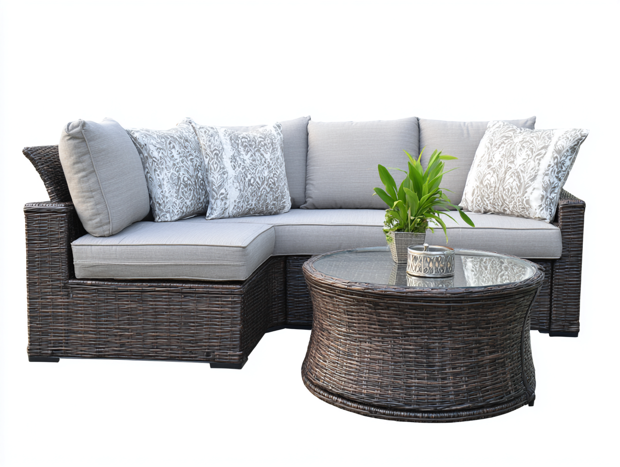 Divani da esterno - Rattan - Vetro - 232x178x73 cm - Marrone-Grigio - Stile contemporaneo-Domolohaus