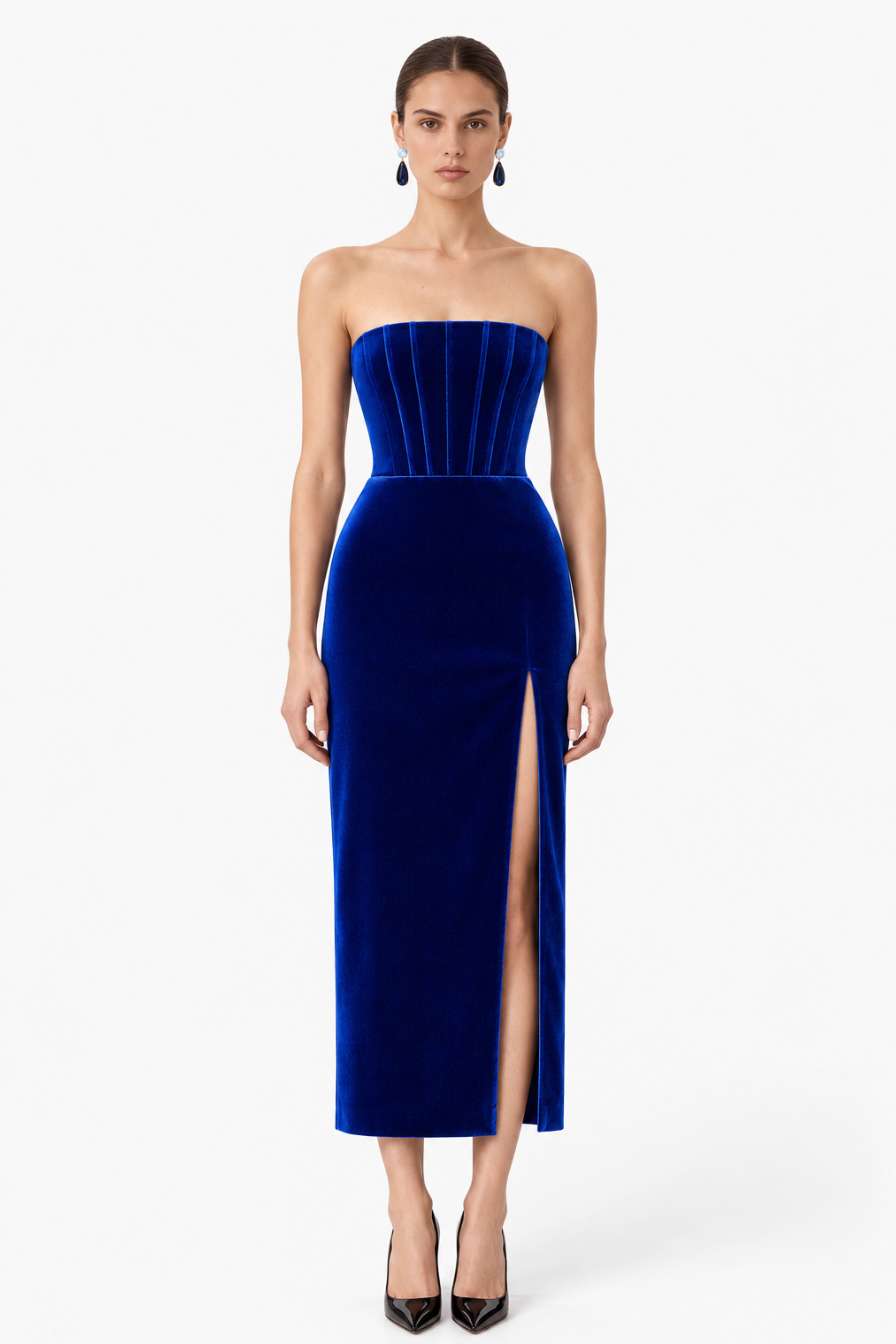 Blue Obsession Velvet Midi Dress