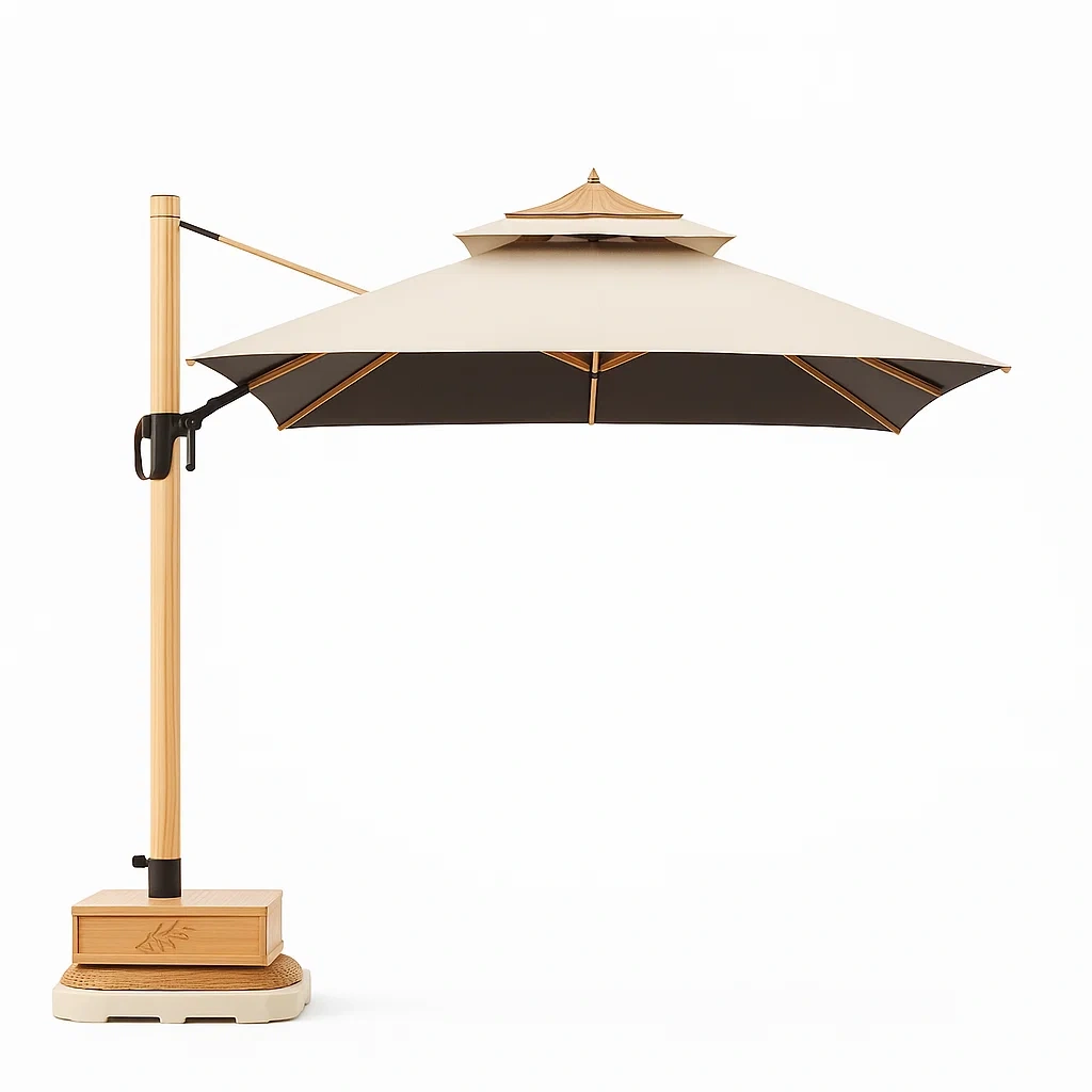 Parasol ogrodowy z drewnianą podstawą i regulacją 300 cm-homilume