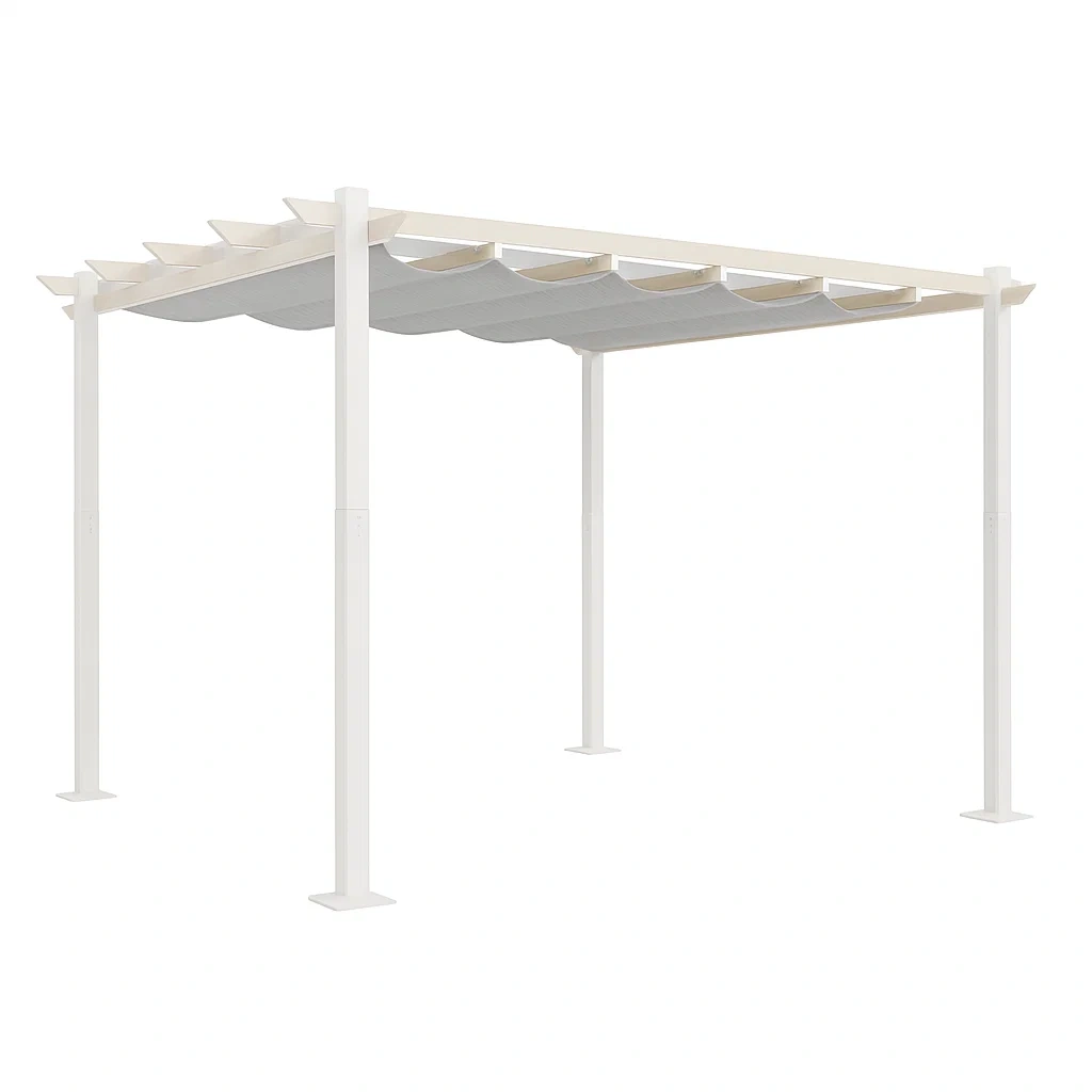 Pergola metalowa z białym zadaszeniem z tkaniny poliestrowej 3x4 m-homilume