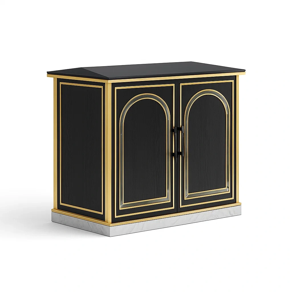 Szafka czarna z metalicznymi złotymi akcentami MDF 100x40x85 cm-homilume