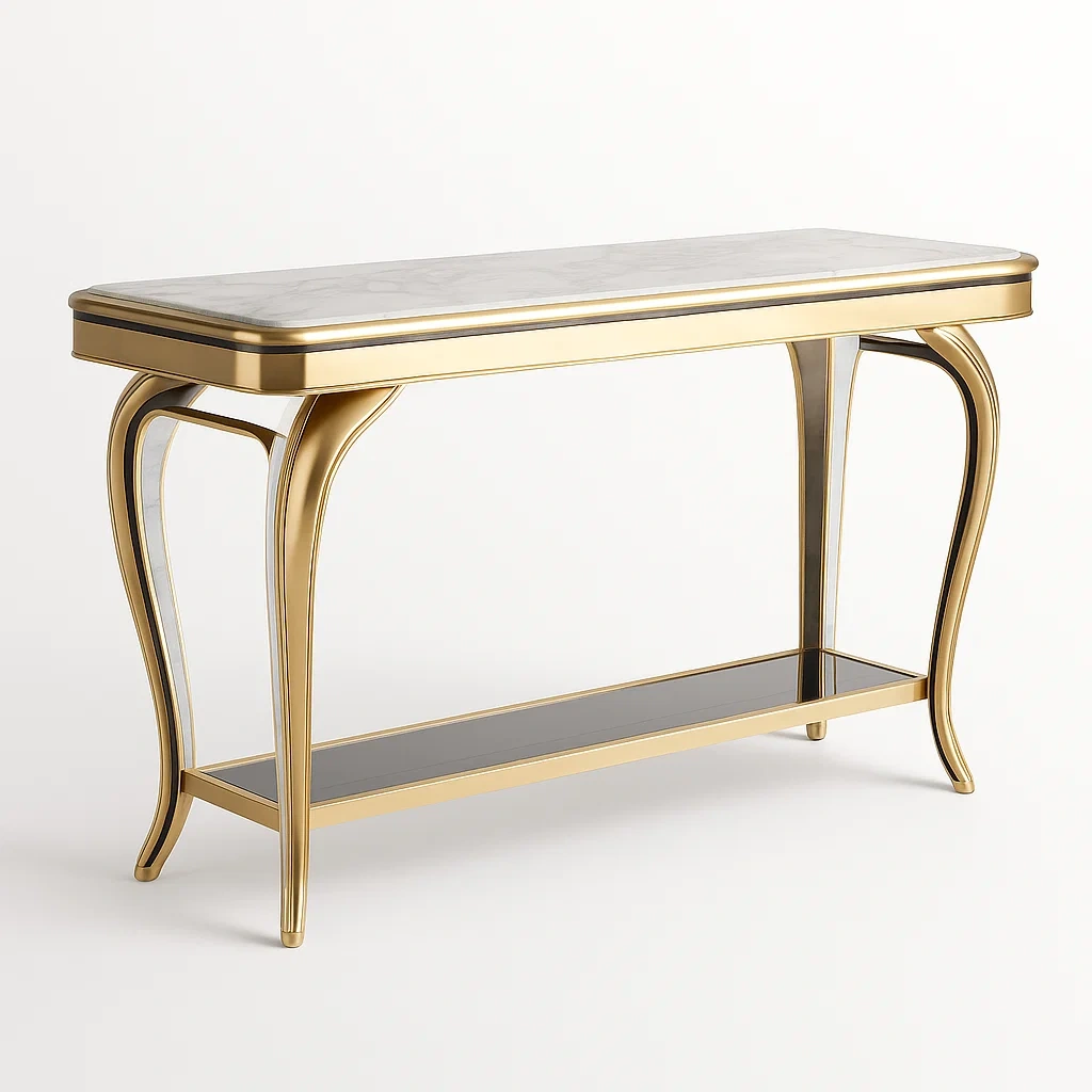 Konsola z marmurowym blatem i złotą metalową ramą 120cm-homilume