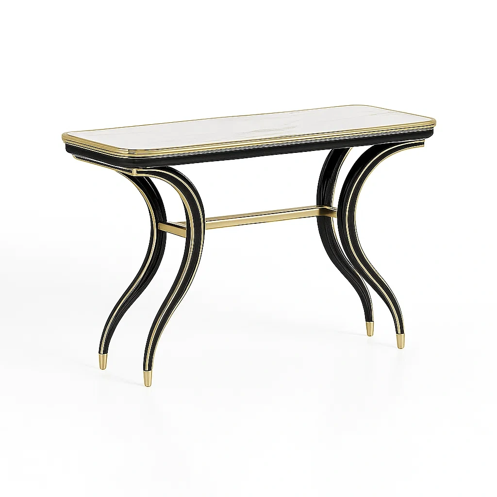 Stolik Konsolowy Czarny Marmur Szkło Metal 120 cm-homilume