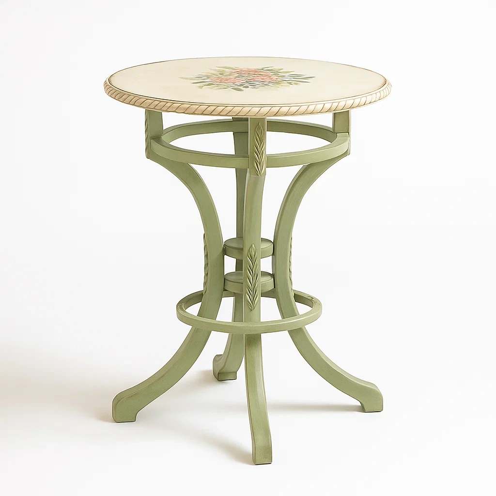 Okrągły stolik drewniany z malowanym blatem 60cm-homilume