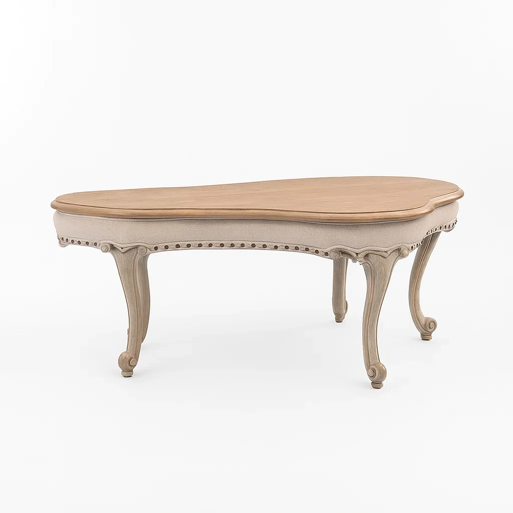 Drewniany stolik z tapicerowanymi nogami 120x60x45 cm-homilume