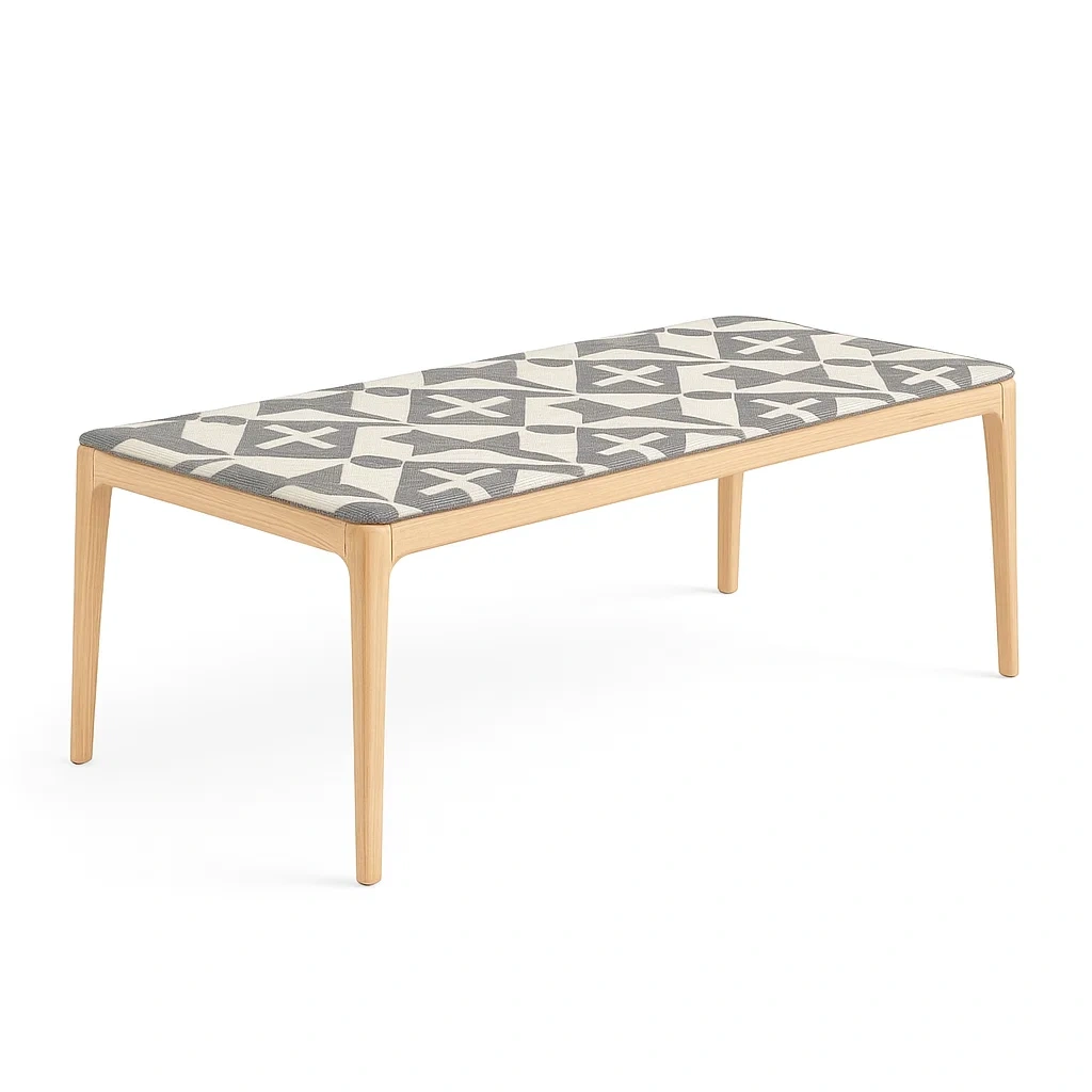 Ławka z drewna jesionowego z tapicerką bawełnianą 120x40x45 cm-homilume