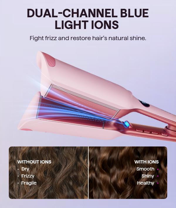 Wavytalk Power Wave Hair Crimper & Curling Wand for Beach Waves with Ionic Technology, Dual Voltage & Lightweight Design, Reducing Frizz & Damage, Perfect for Travel