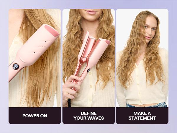 Wavytalk Power Wave Hair Crimper & Curling Wand for Beach Waves with Ionic Technology, Dual Voltage & Lightweight Design, Reducing Frizz & Damage, Perfect for Travel