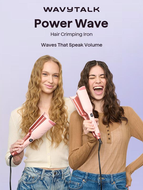 Wavytalk Power Wave Hair Crimper & Curling Wand for Beach Waves with Ionic Technology, Dual Voltage & Lightweight Design, Reducing Frizz & Damage, Perfect for Travel
